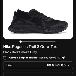 Nike Pegasus Trail 3 Gore-Tex Black Dark Smoke Grey